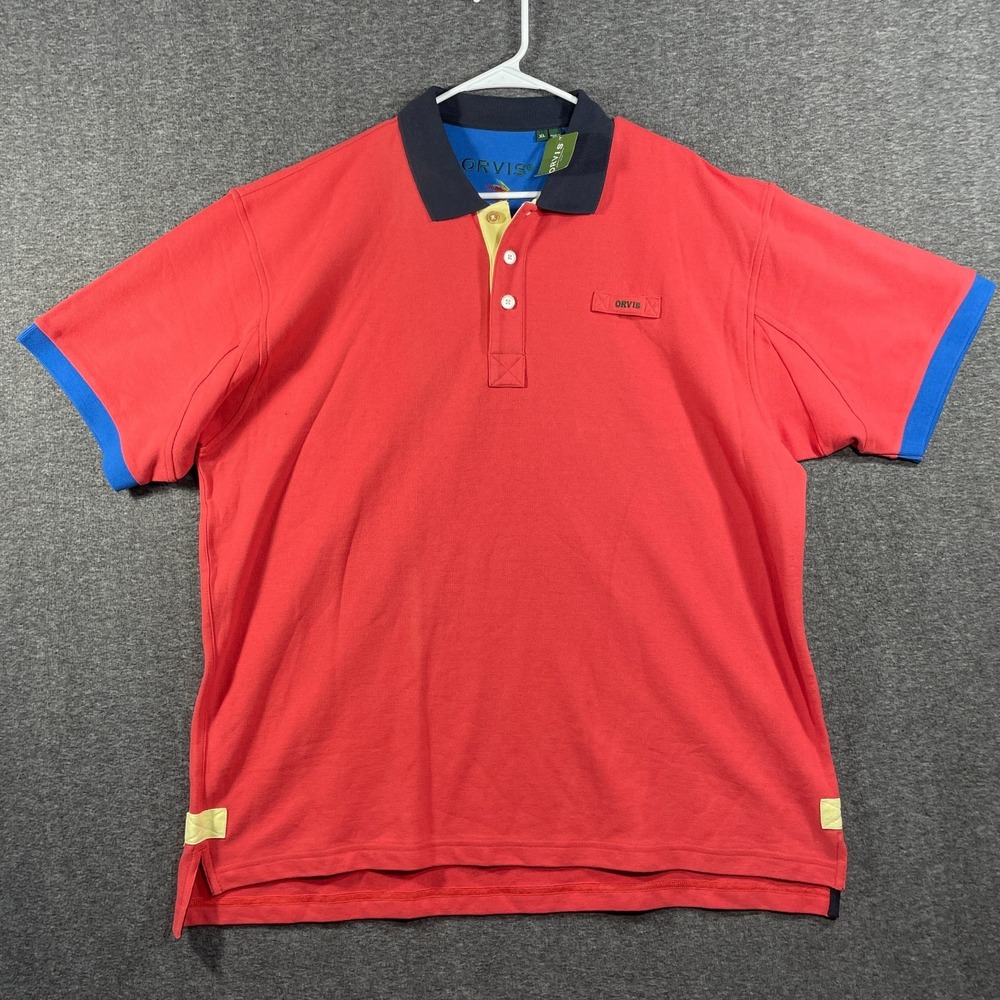 Orvis Polo Shirt Mens XL NWT Coral Pink Blue 100% Cotton Fishing Golf